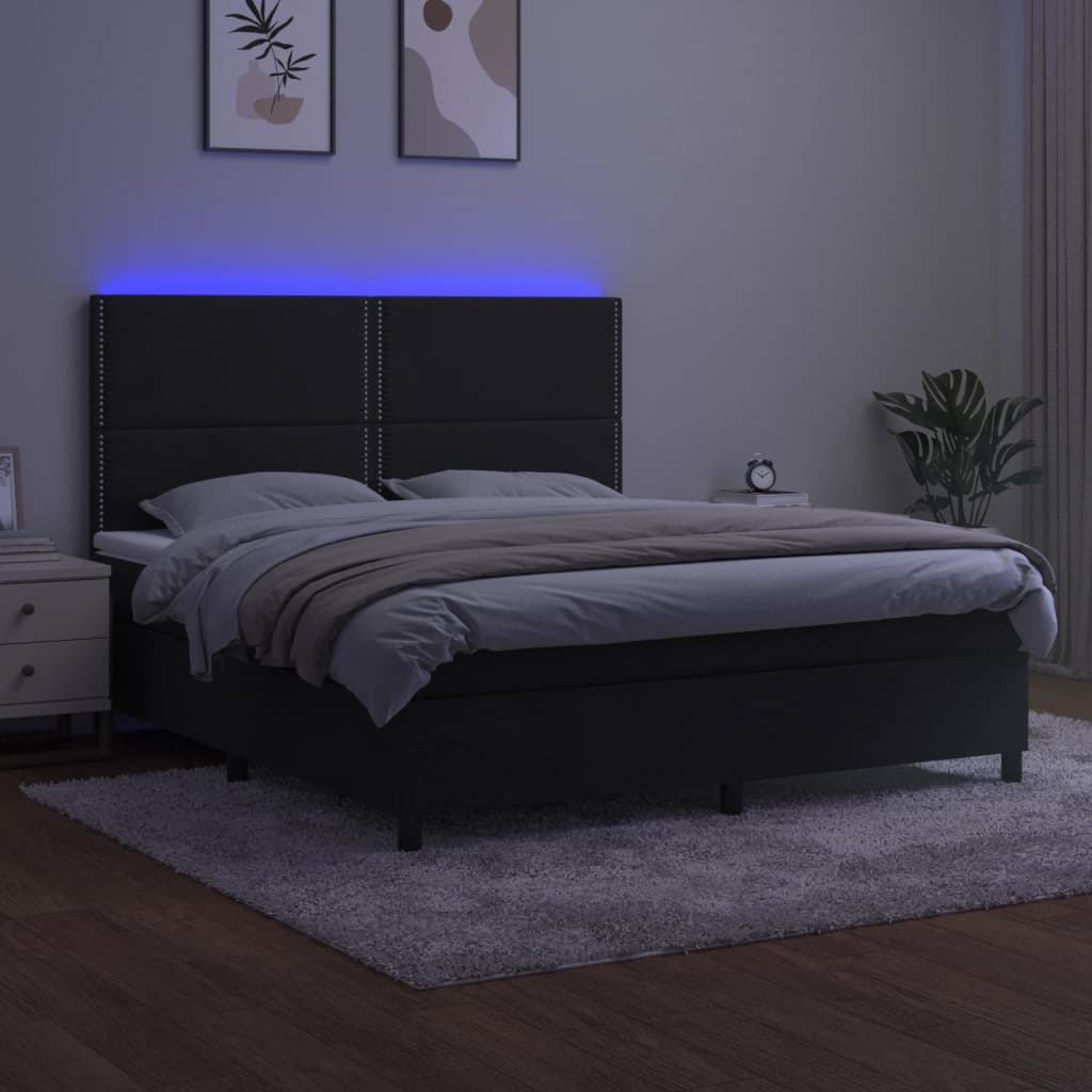 vidaXL Pat cu arcuri, saltea și LED, negru, 160x200 cm, catifea vidaXL Pat cu arcuri, saltea și LED, negru, 160x200 cm, catifea