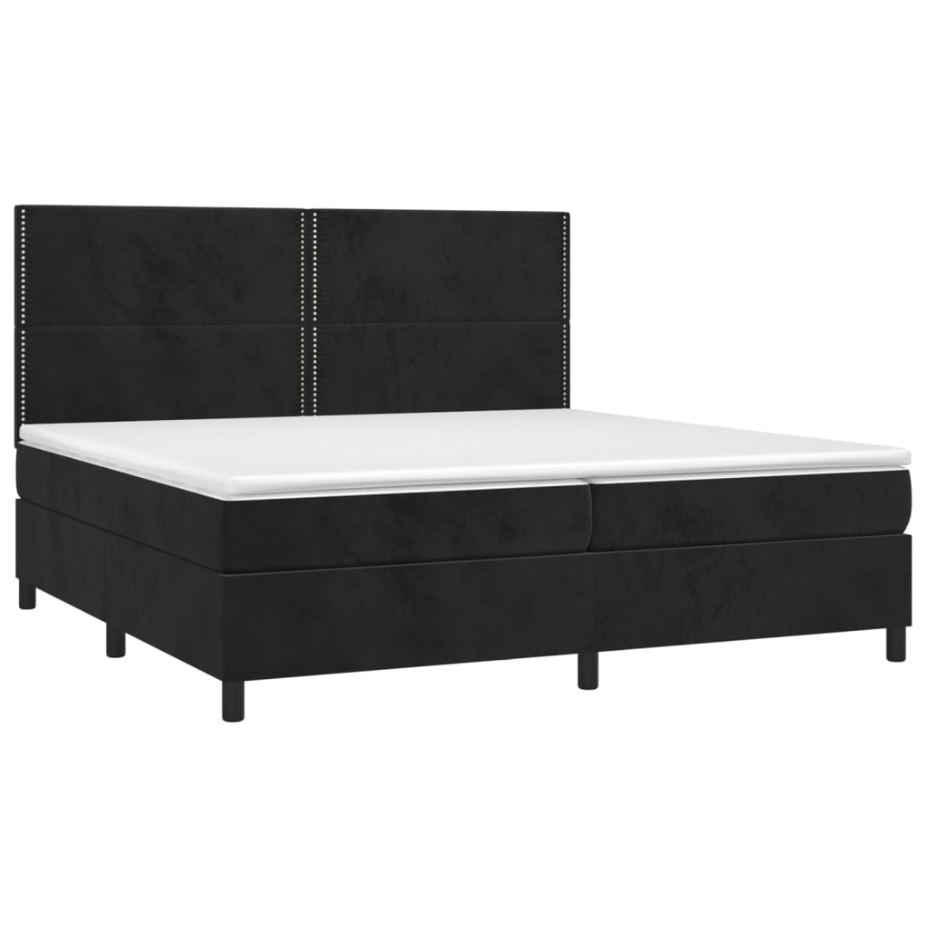 vidaXL Pat cu arcuri, saltea și LED, negru, 200x200 cm, catifea