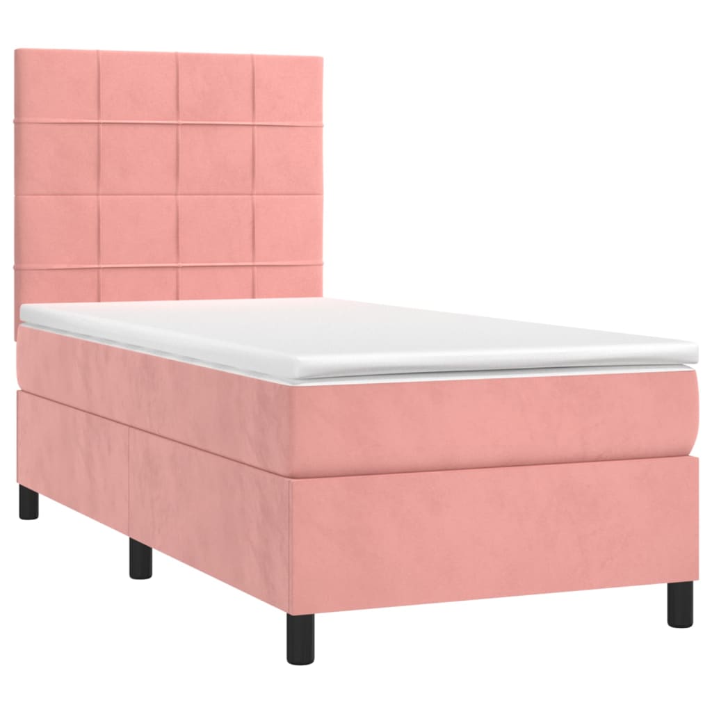 vidaXL Pat cu arcuri, saltea și LED, roz, 90x190 cm, catifea