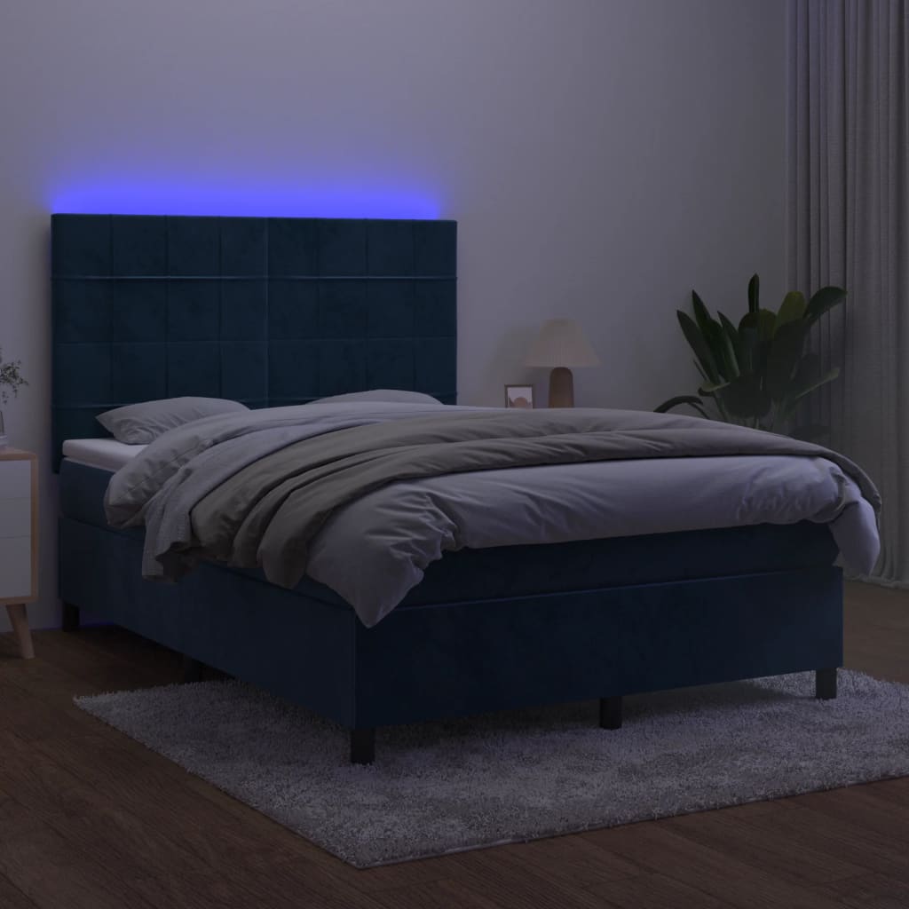 vidaXL Pat cu arcuri, saltea și LED, gri închis, 140x200 cm, catifea
