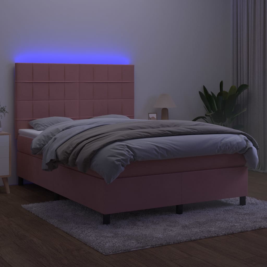 vidaXL Pat cu arcuri, saltea și LED, negru, 140x200 cm, catifea vidaXL Pat cu arcuri, saltea și LED, negru, 140x200 cm, catifea