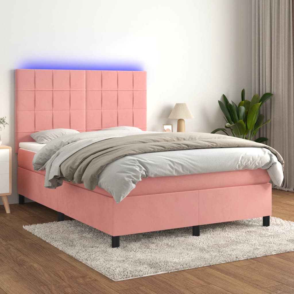 vidaXL Pat cu arcuri, saltea și LED, negru, 140x200 cm, catifea vidaXL Pat cu arcuri, saltea și LED, negru, 140x200 cm, catifea