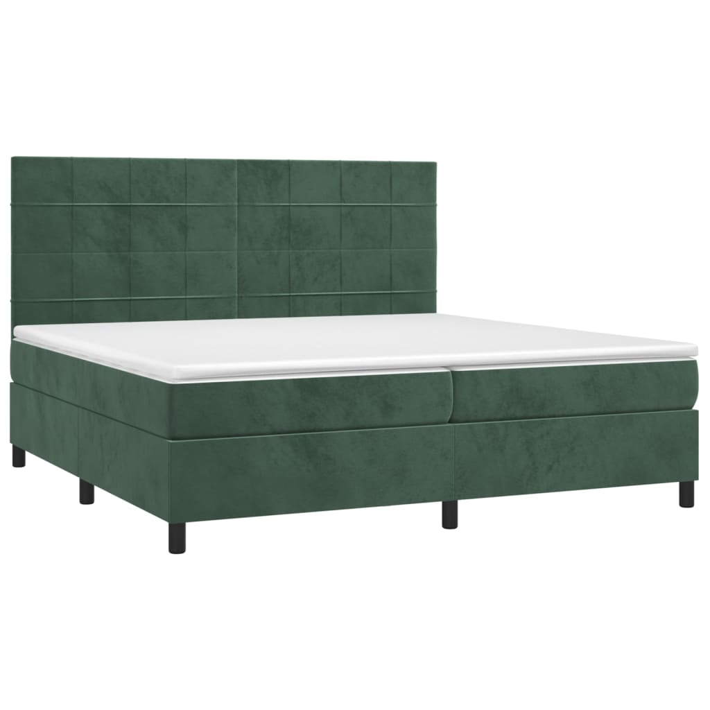 vidaXL Pat cu arcuri, saltea și LED, verde închis, 200x200 cm, catifea vidaXL Pat cu arcuri, saltea și LED, verde închis, 200x200 cm, catifea