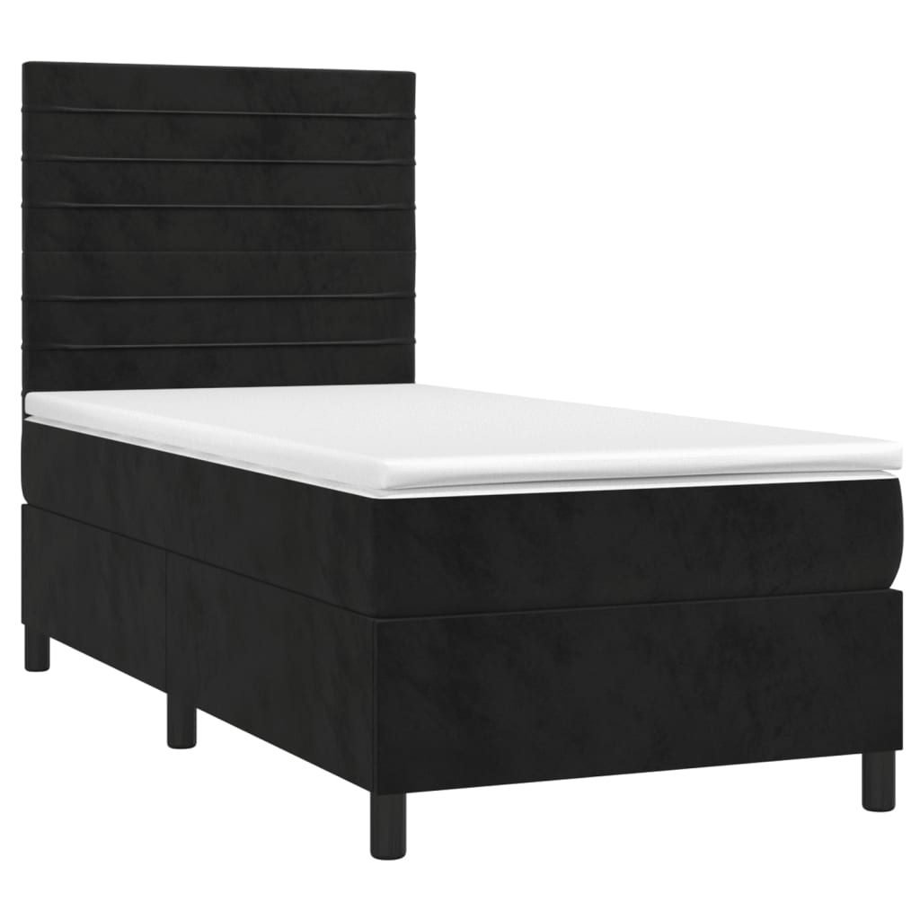 vidaXL Pat cu arcuri, saltea și LED, negru, 90x200 cm, catifea vidaXL Pat cu arcuri, saltea și LED, negru, 90x200 cm, catifea
