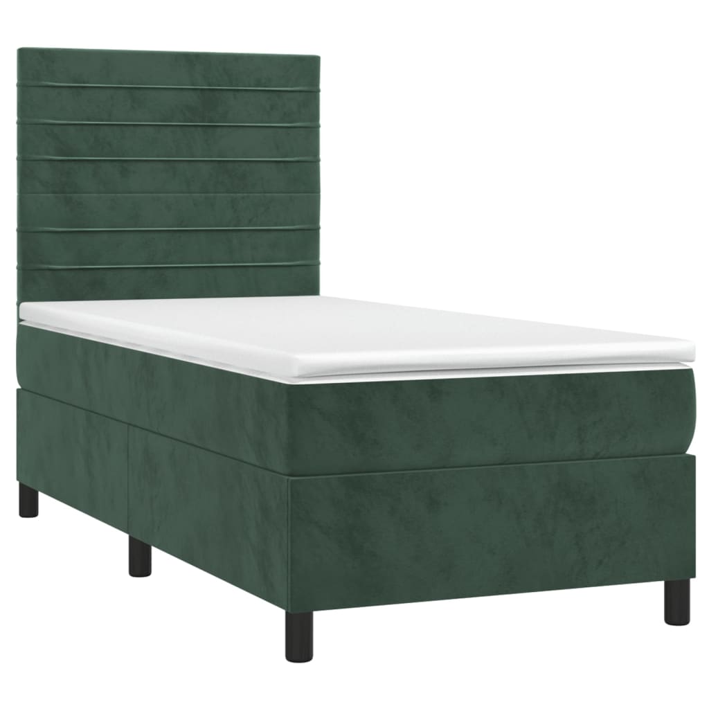 vidaXL Pat cu arcuri, saltea și LED, verde, 90x200 cm, catifea vidaXL Pat cu arcuri, saltea și LED, verde, 90x200 cm, catifea