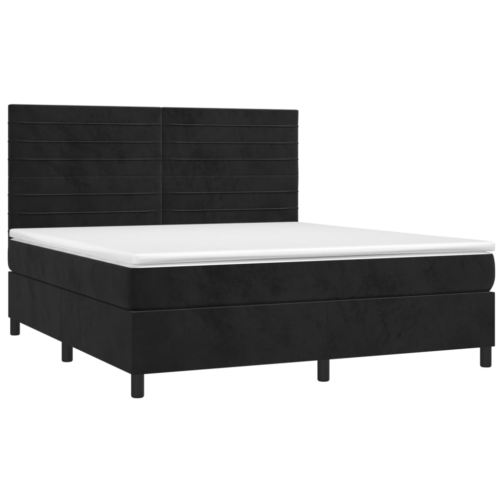 vidaXL Pat cu arcuri, saltea și LED, negru, 160x200 cm, catifea vidaXL Pat cu arcuri, saltea și LED, negru, 160x200 cm, catifea