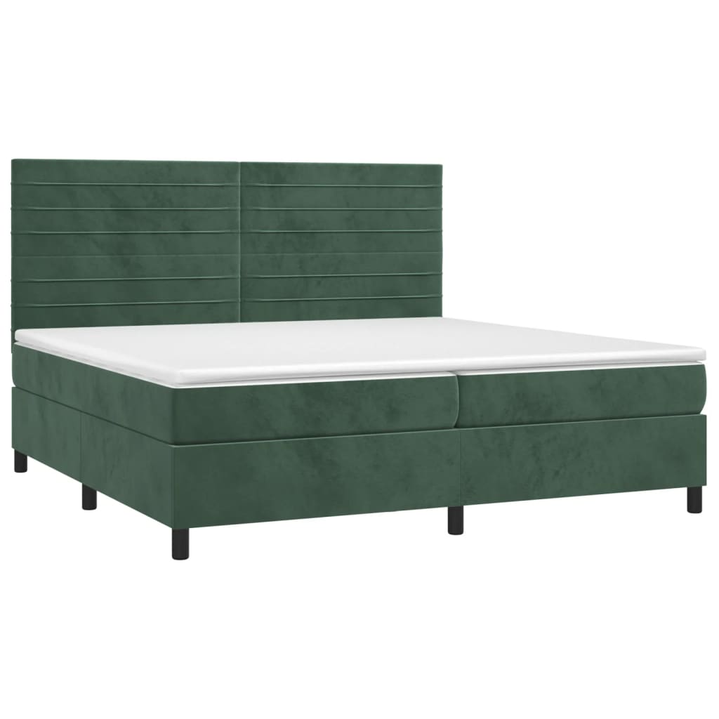 vidaXL Pat cu arcuri, saltea și LED, verde închis, 200x200 cm, catifea vidaXL Pat cu arcuri, saltea și LED, verde închis, 200x200 cm, catifea