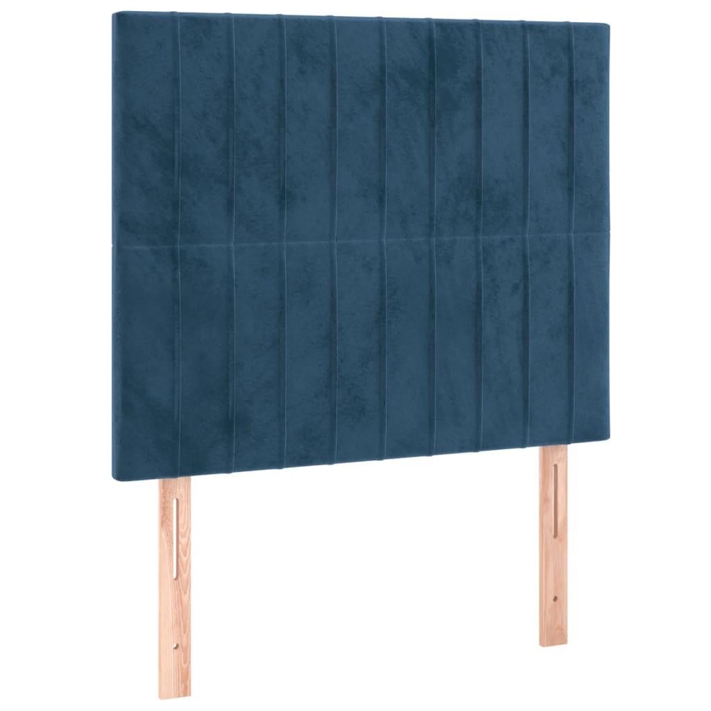 vidaXL Pat cu arcuri, saltea și LED, bleumarin, 90x190 cm, catifea