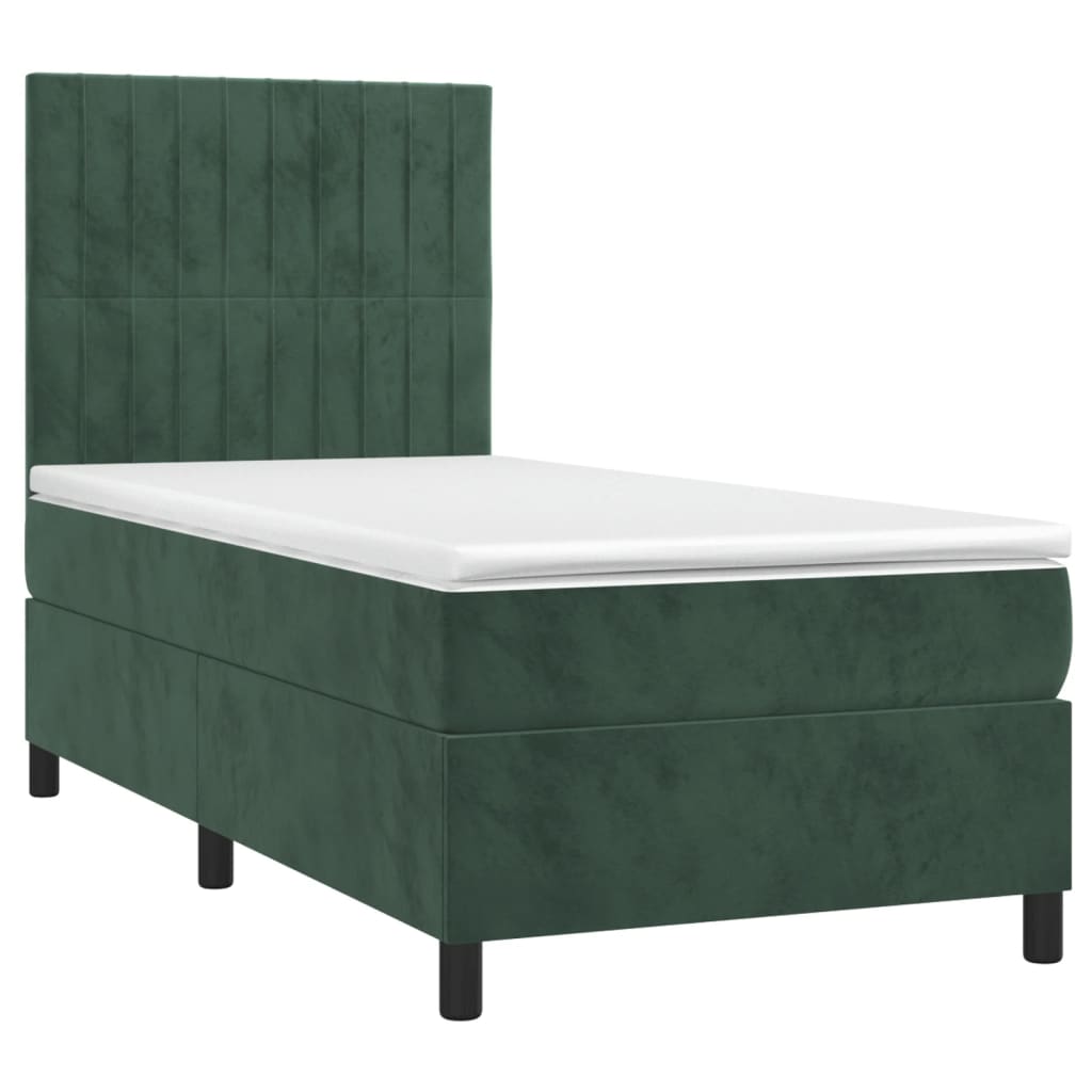 vidaXL Pat cu arcuri, saltea și LED, verde, 90x200 cm, catifea