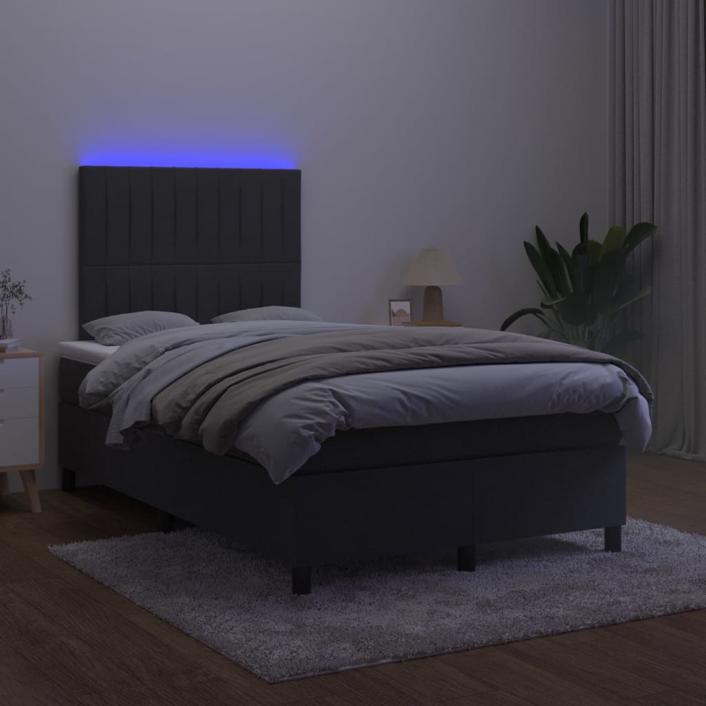 vidaXL Pat cu arcuri, saltea și LED, negru, 120x200 cm, catifea