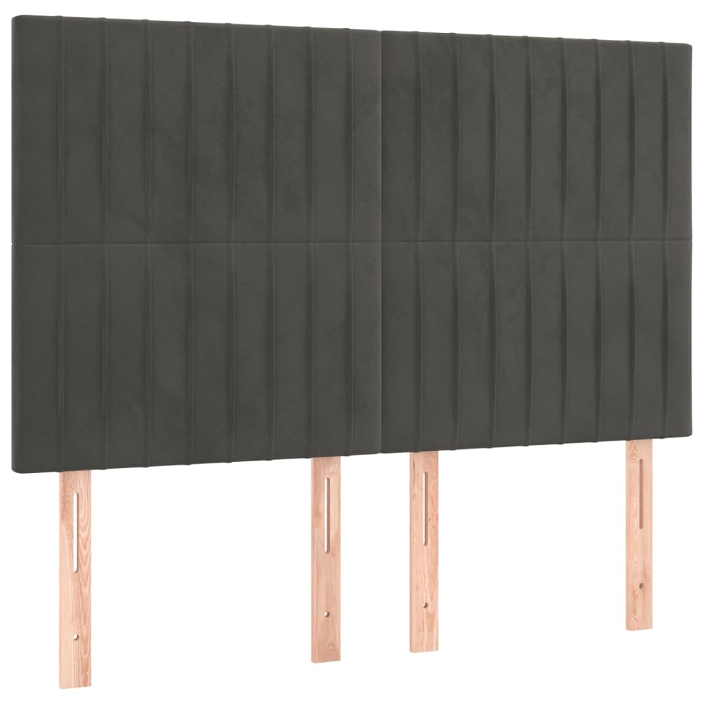 vidaXL Pat cu arcuri, saltea și LED, gri închis, 140x200 cm, catifea