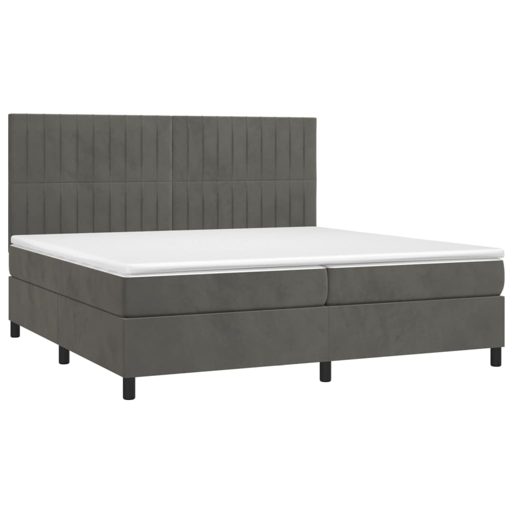 vidaXL Pat cu arcuri, saltea și LED, gri închis, 200x200 cm, catifea