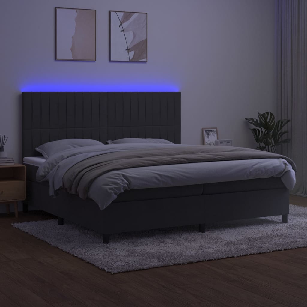 vidaXL Pat cu arcuri, saltea și LED, gri închis, 200x200 cm, catifea