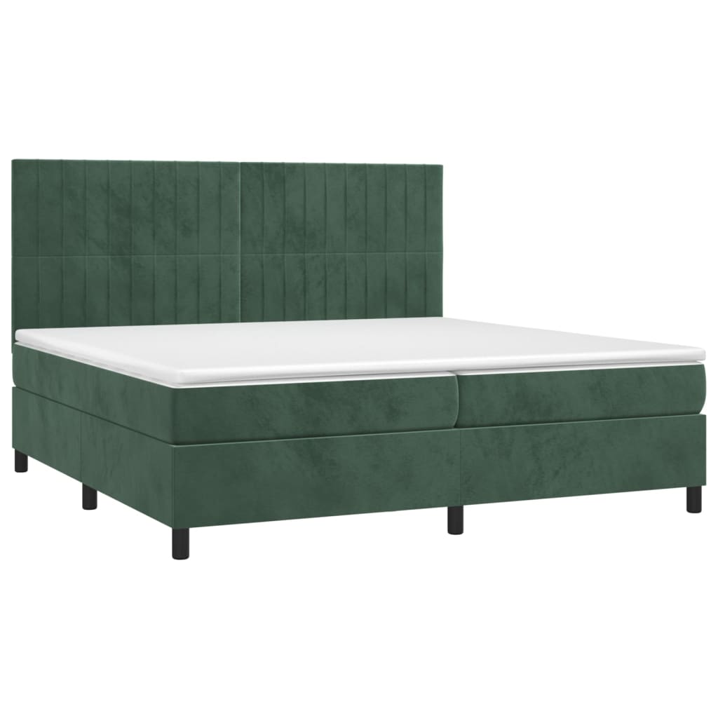 vidaXL Pat cu arcuri, saltea și LED, verde închis, 200x200 cm, catifea vidaXL Pat cu arcuri, saltea și LED, verde închis, 200x200 cm, catifea