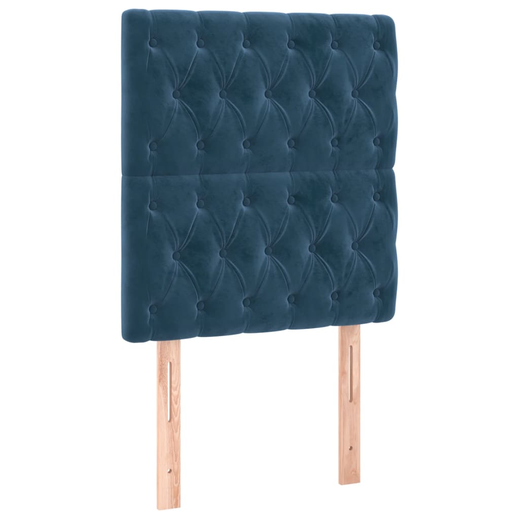 vidaXL Pat cu arcuri, saltea și LED, bleumarin, 90x200 cm, catifea