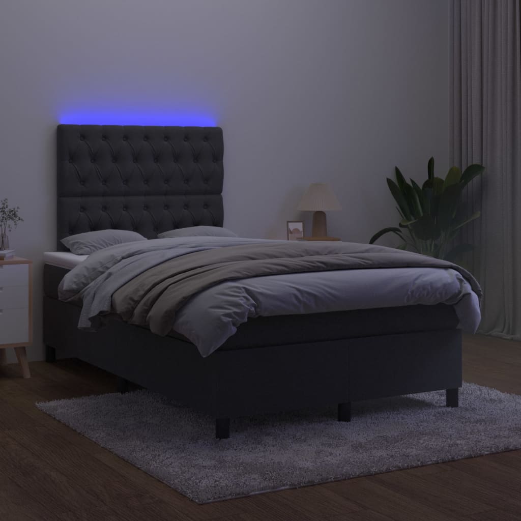 vidaXL Pat cu arcuri, saltea și LED, negru, 120x200 cm, catifea