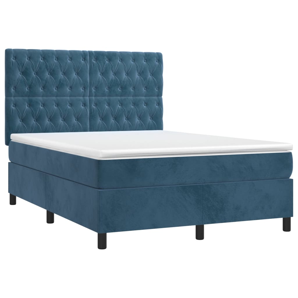 vidaXL Pat cu arcuri, saltea și LED, bleumarin, 140x190 cm, catifea