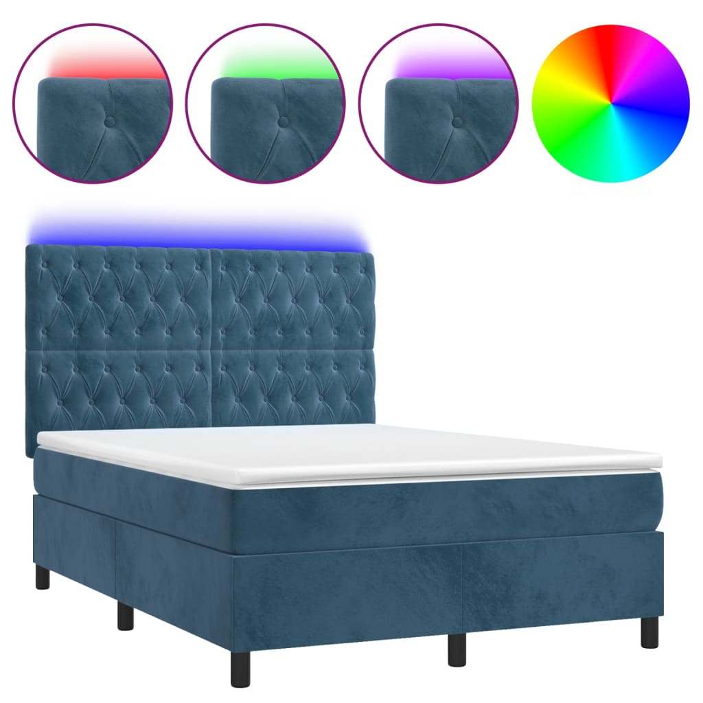vidaXL Pat cu arcuri, saltea și LED, gri închis, 140x200 cm, catifea vidaXL Pat cu arcuri, saltea și LED, gri închis, 140x200 cm, catifea
