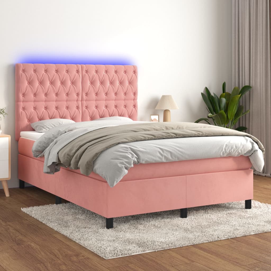 vidaXL Pat cu arcuri, saltea și LED, negru, 140x200 cm, catifea vidaXL Pat cu arcuri, saltea și LED, negru, 140x200 cm, catifea