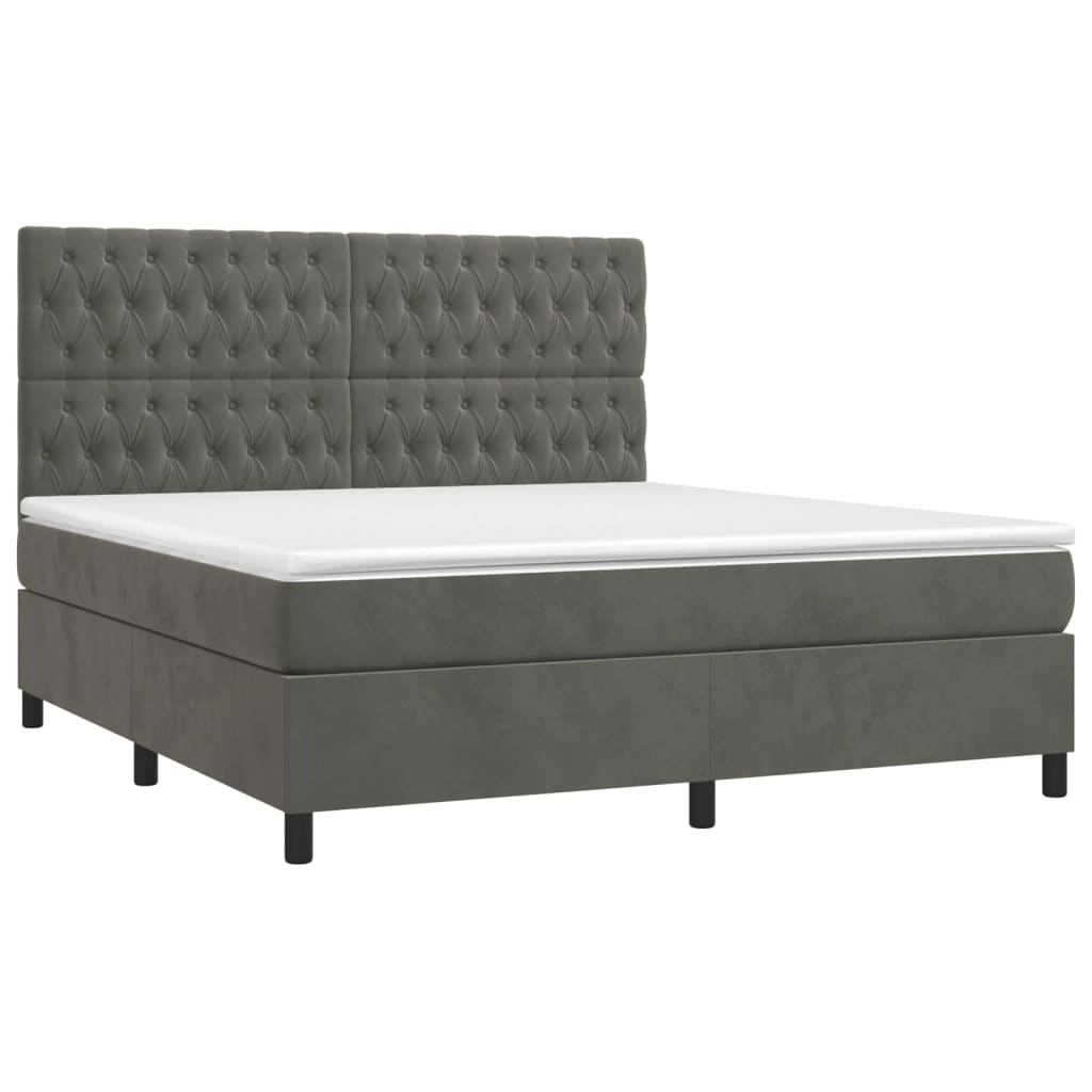 vidaXL Pat cu arcuri, saltea și LED, gri închis, 160x200 cm, catifea vidaXL Pat cu arcuri, saltea și LED, gri închis, 160x200 cm, catifea