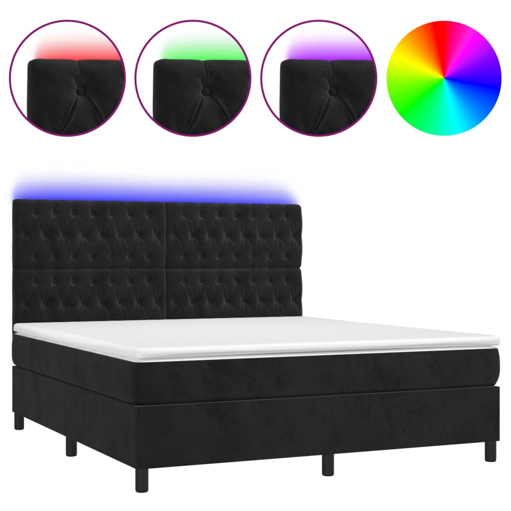 vidaXL Pat cu arcuri, saltea și LED, negru, 160x200 cm, catifea vidaXL Pat cu arcuri, saltea și LED, negru, 160x200 cm, catifea