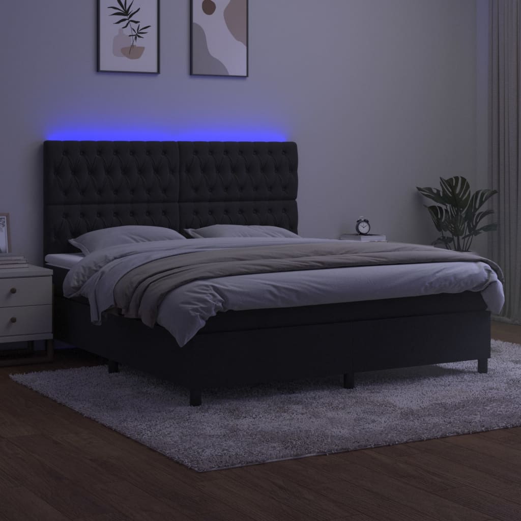 vidaXL Pat cu arcuri, saltea și LED, negru, 160x200 cm, catifea vidaXL Pat cu arcuri, saltea și LED, negru, 160x200 cm, catifea