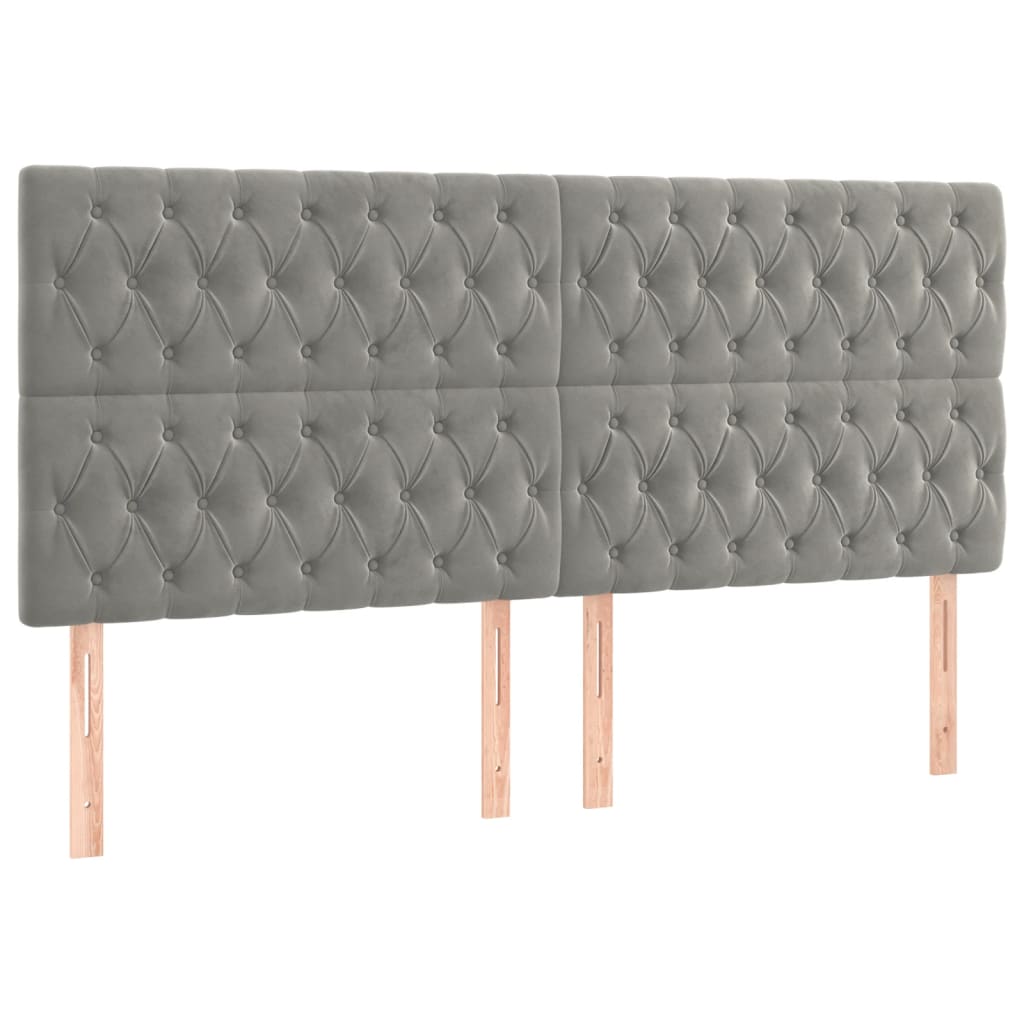 vidaXL Pat cu arcuri, saltea și LED, gri deschis, 200x200 cm, catifea