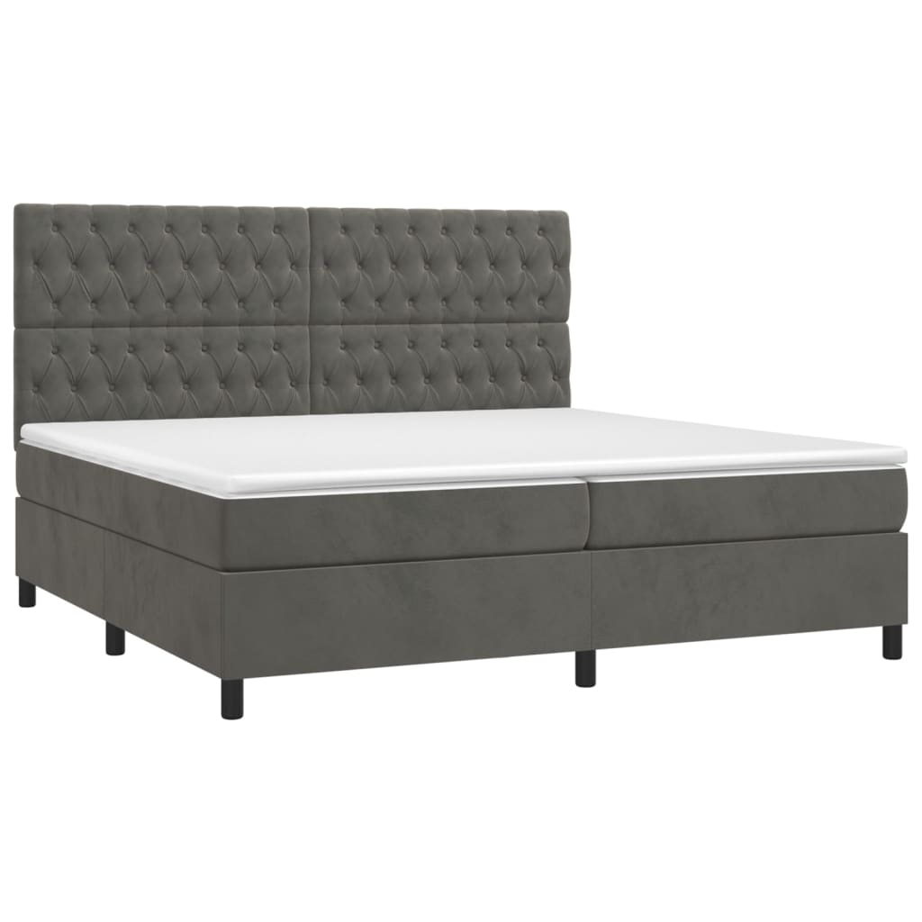 vidaXL Pat cu arcuri, saltea și LED, gri închis, 200x200 cm, catifea