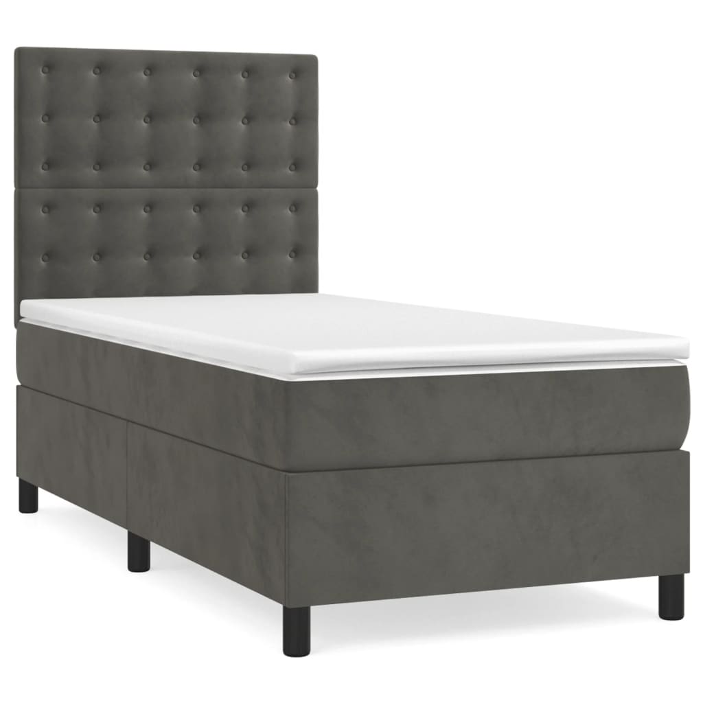 vidaXL Pat cu arcuri, saltea și LED, gri închis, 90x190 cm, catifea