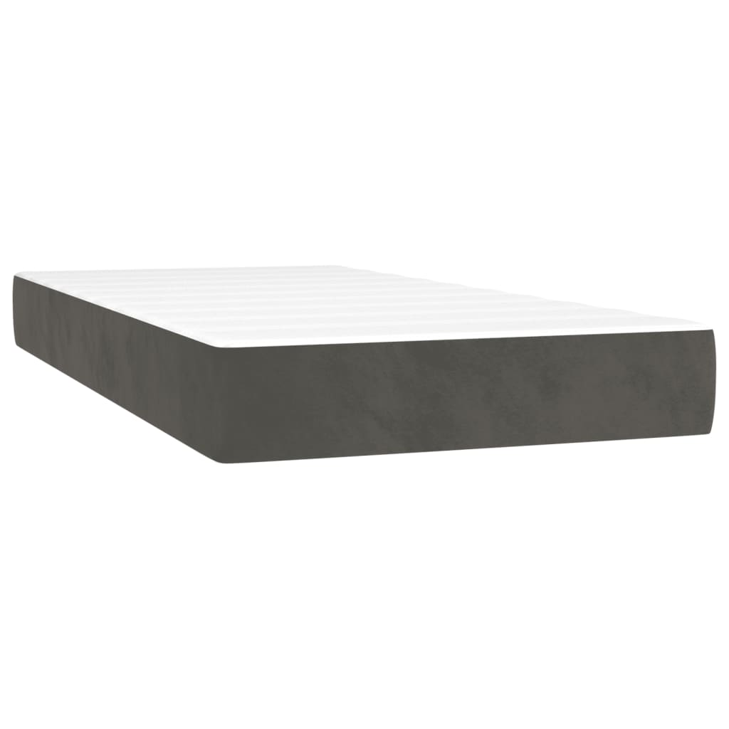 vidaXL Pat cu arcuri, saltea și LED, gri închis, 90x190 cm, catifea