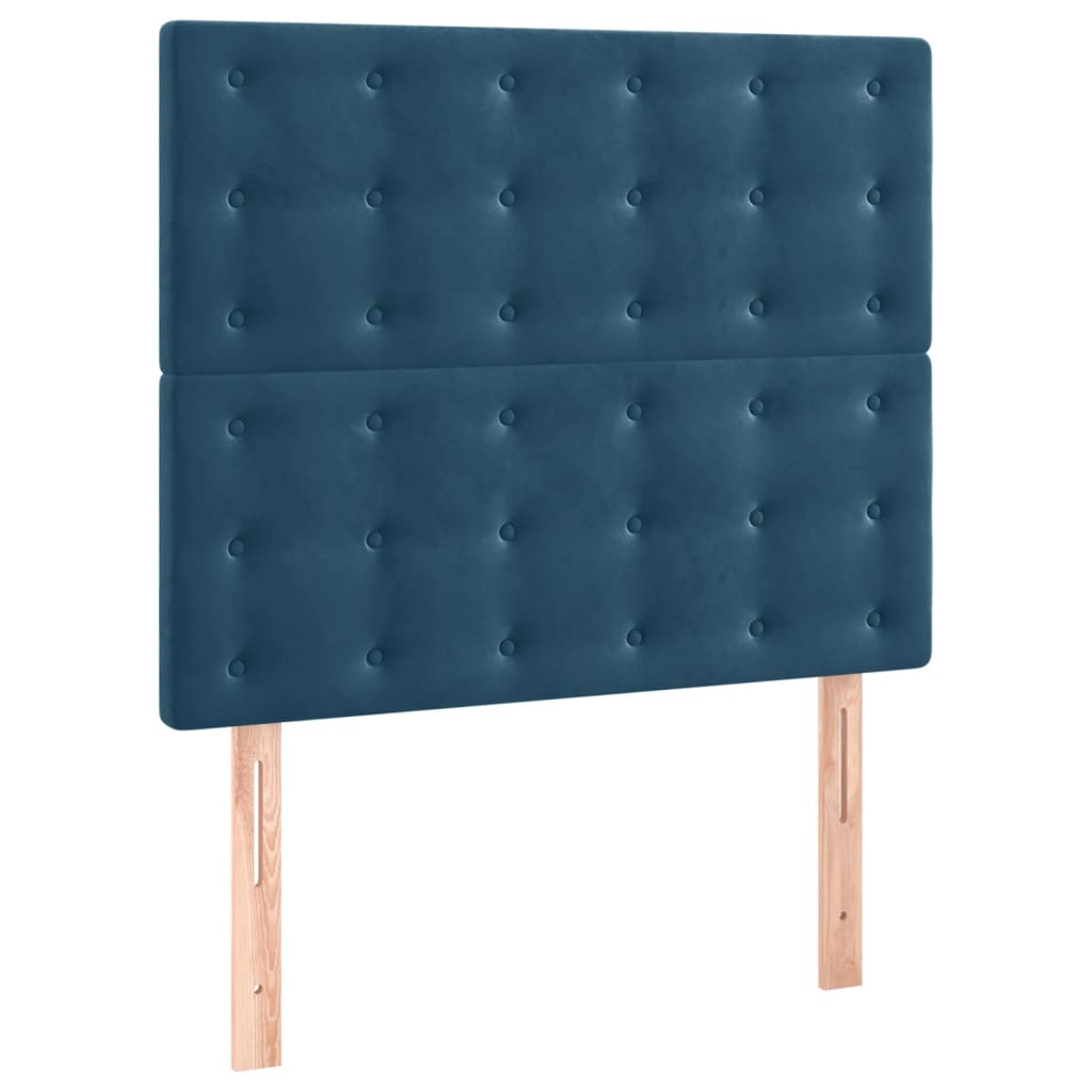 vidaXL Pat cu arcuri, saltea și LED, bleumarin, 90x190 cm, catifea