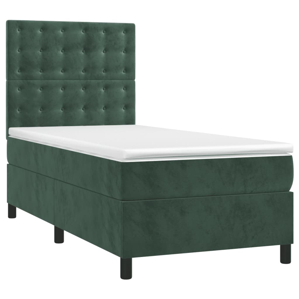 vidaXL Pat cu arcuri, saltea și LED, verde, 90x200 cm, catifea