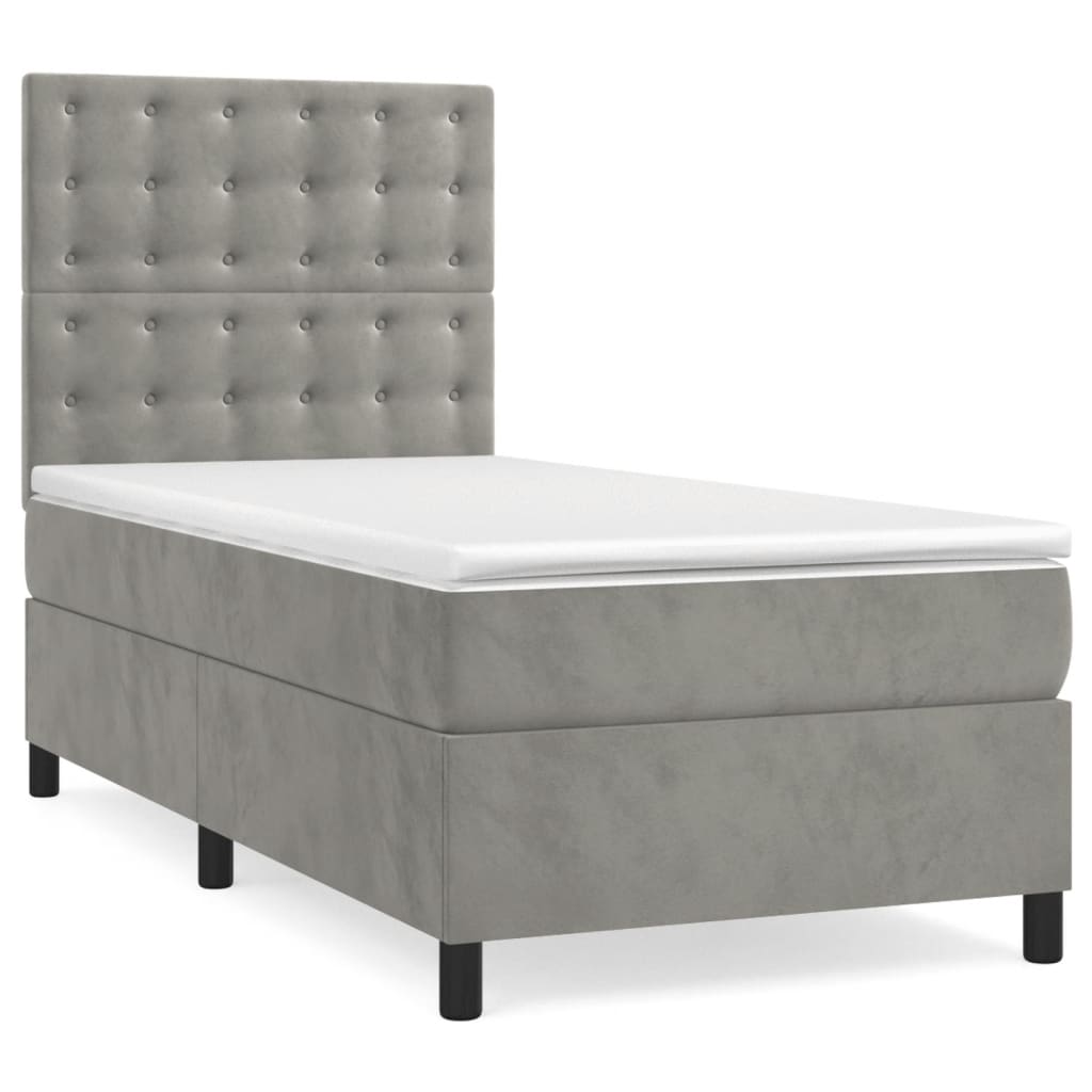 vidaXL Pat cu arcuri, saltea și LED, gri deschis, 100x200 cm, catifea vidaXL Pat cu arcuri, saltea și LED, gri deschis, 100x200 cm, catifea