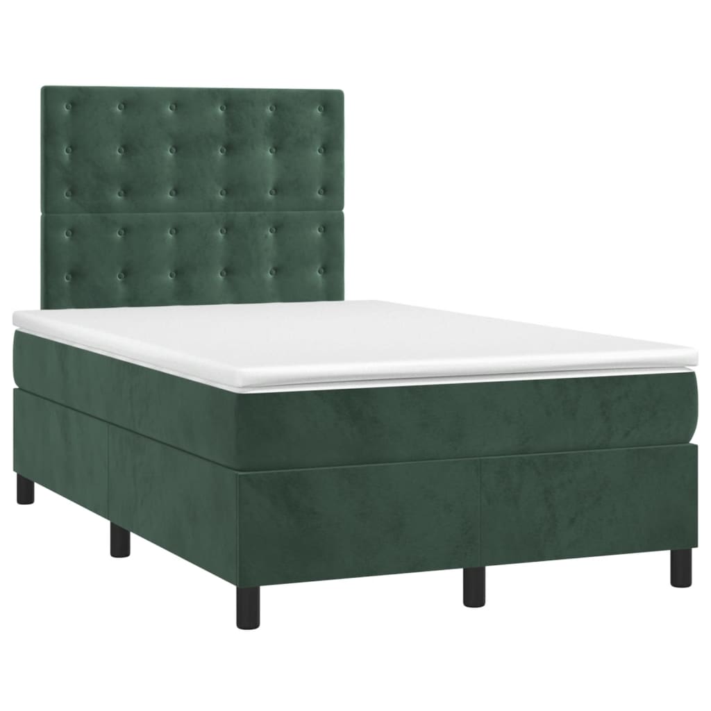 vidaXL Pat cu arcuri, saltea și LED, verde închis, 120x200 cm, catifea vidaXL Pat cu arcuri, saltea și LED, verde închis, 120x200 cm, catifea