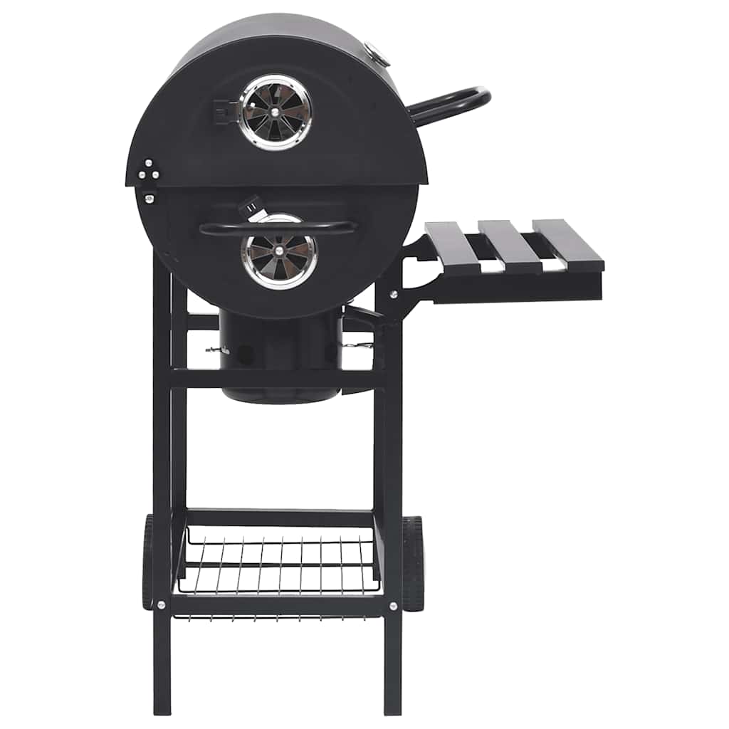 vidaXL Grătar tip butoi cu roți și rafturi, negru, 115x85x95 cm, oțel vidaXL Grătar tip butoi cu roți și rafturi, negru, 115x85x95 cm, oțel