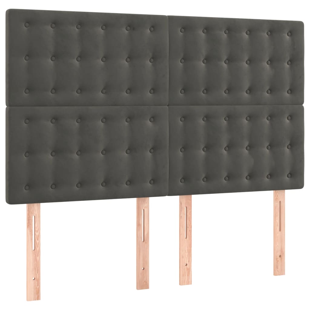 vidaXL Pat cu arcuri, saltea și LED, gri închis, 140x190 cm, catifea