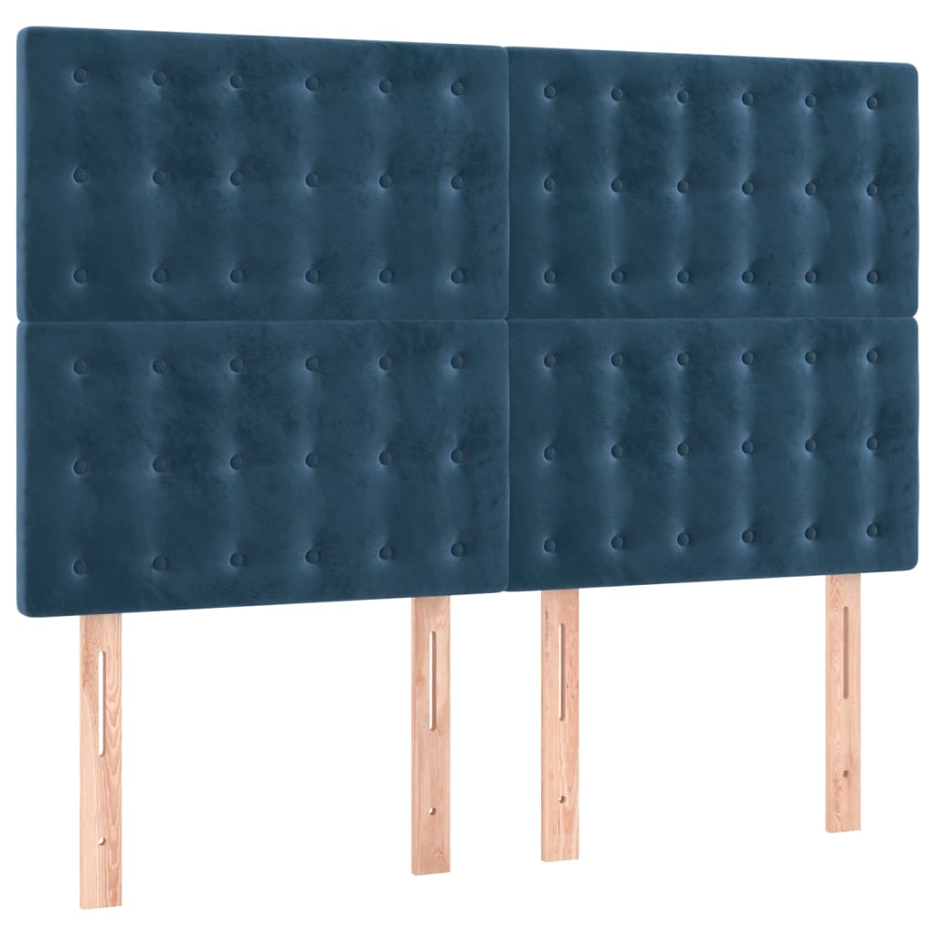 vidaXL Pat cu arcuri, saltea și LED, bleumarin, 140x190 cm, catifea