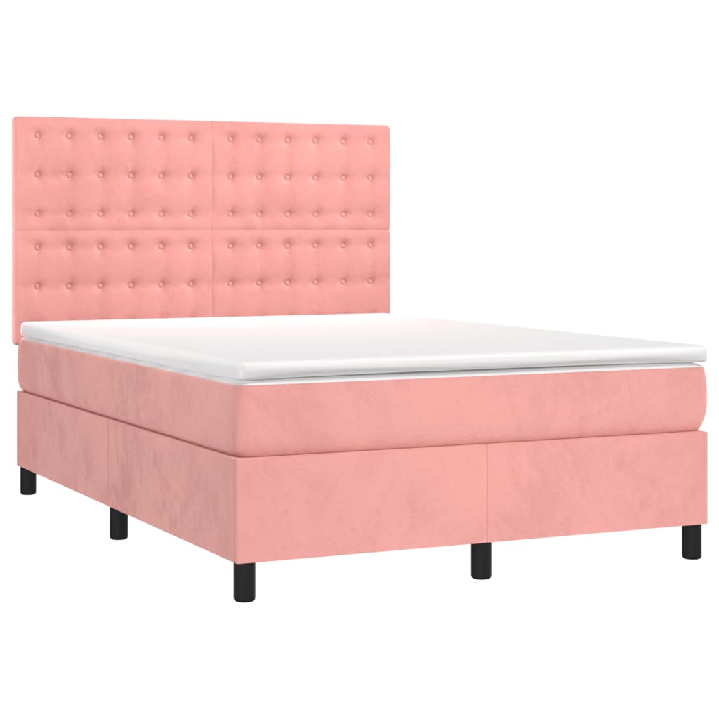 vidaXL Pat cu arcuri, cu saltea și LED, roz, 140x190 cm catifea