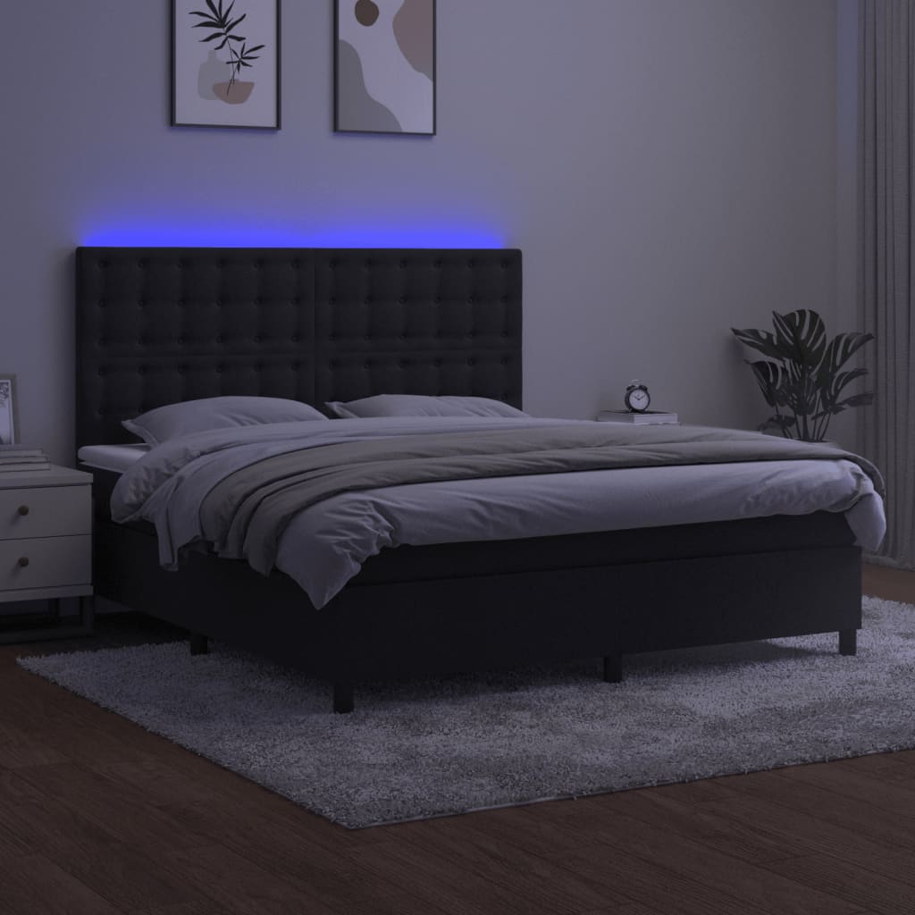 vidaXL Pat cu arcuri, saltea și LED, negru, 160x200 cm, catifea