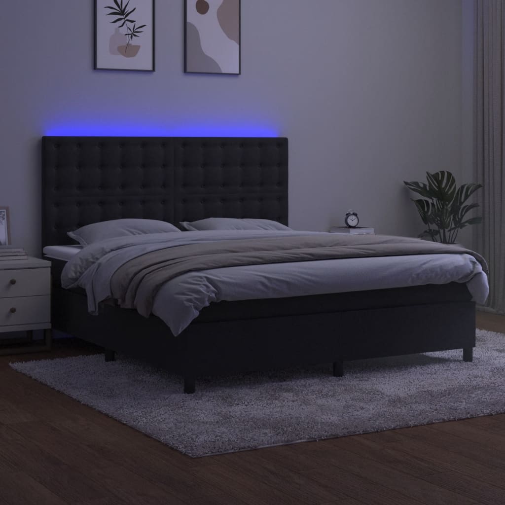 vidaXL Pat cu arcuri, saltea și LED, negru, 180x200 cm, catifea vidaXL Pat cu arcuri, saltea și LED, negru, 180x200 cm, catifea