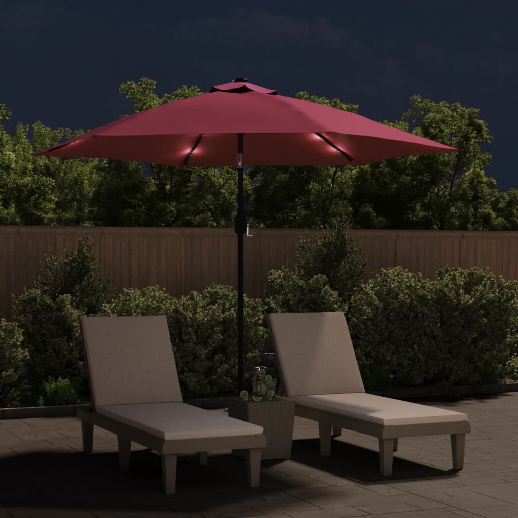 vidaXL Umbrelă de soare cu LED-uri și stâlp oțel, roșu bordo, 300 cm vidaXL Umbrelă de soare cu LED-uri și stâlp oțel, roșu bordo, 300 cm