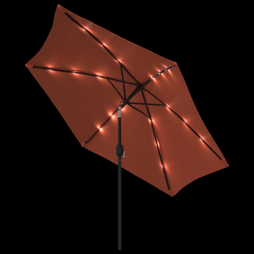 vidaXL Umbrelă de soare cu LED-uri și stâlp oțel, cărămiziu, 300 cm