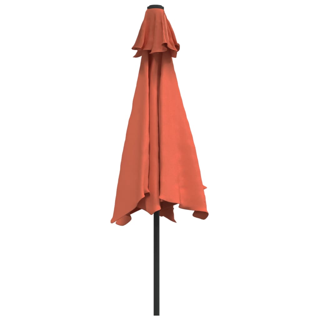 vidaXL Umbrelă de soare cu LED-uri și stâlp oțel, cărămiziu, 300 cm