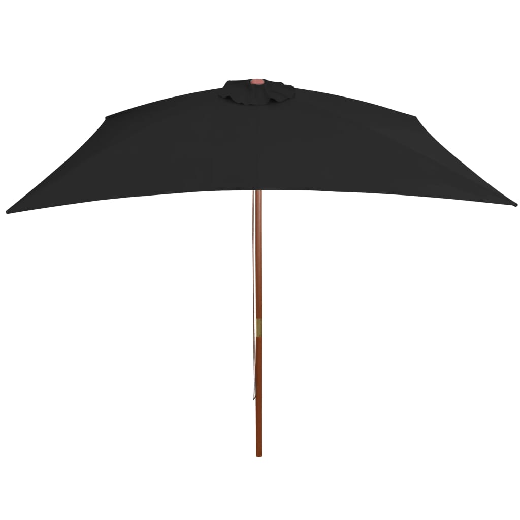 vidaXL Umbrelă de soare cu stâlp din lemn, negru, 200x300 cm