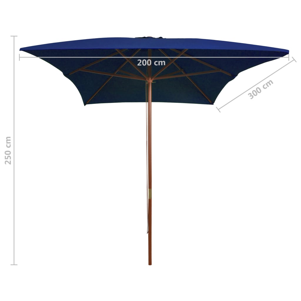 vidaXL Umbrelă de soare cu stâlp din lemn, albastru, 200x300 cm
