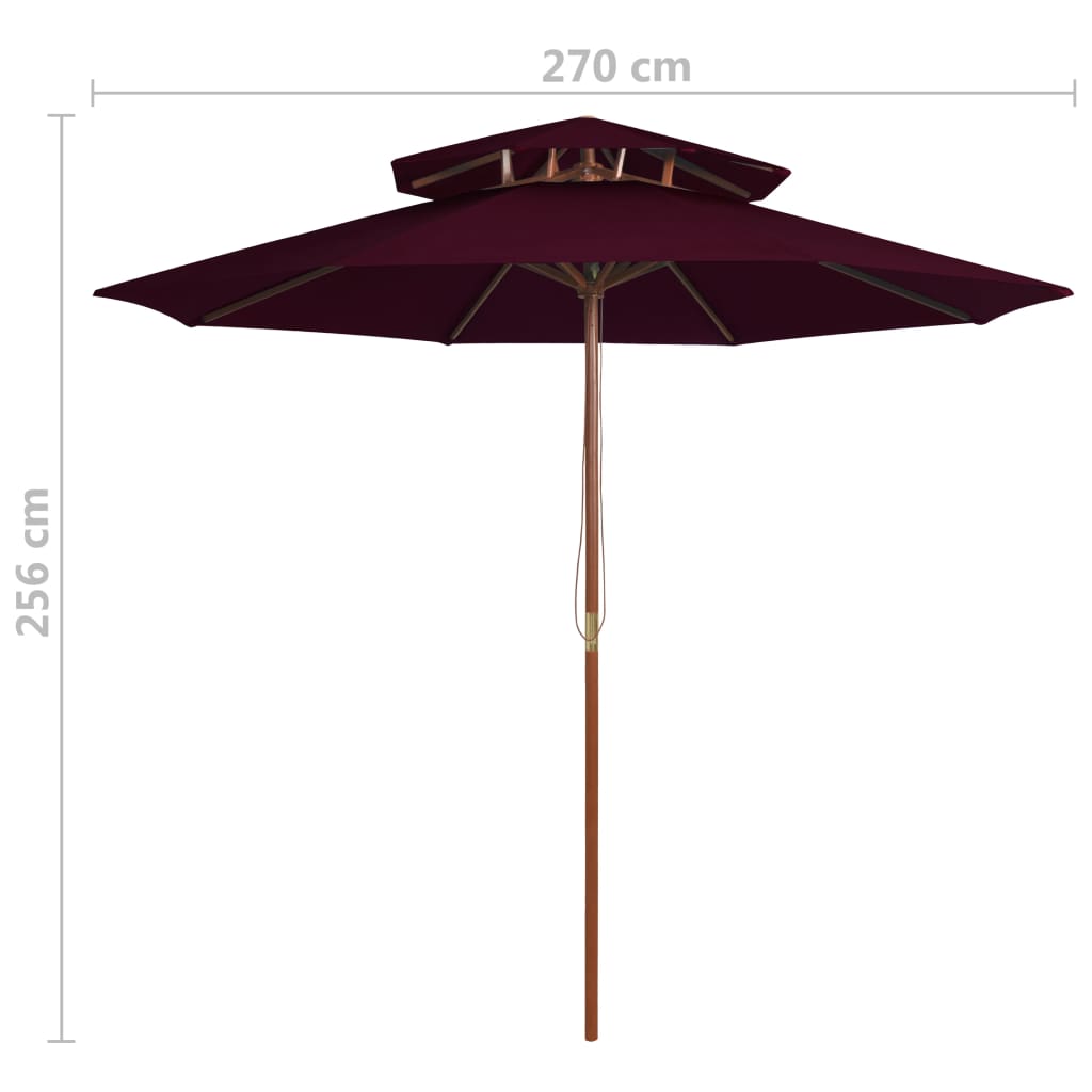 vidaXL Umbrelă de soare dublă, stâlp din lemn, roșu bordo, 270 cm