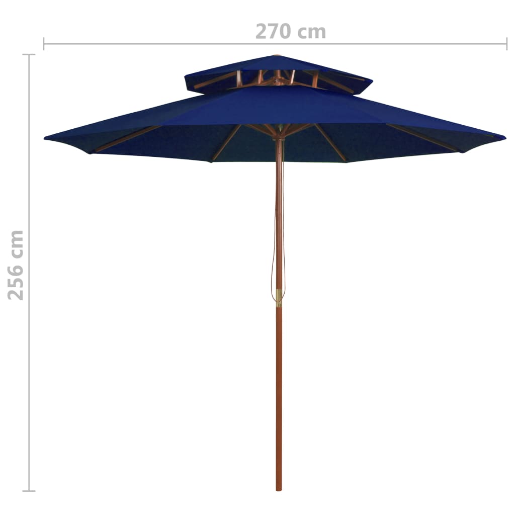 vidaXL Umbrelă de soare dublă, stâlp din lemn, albastru, 270 cm vidaXL Umbrelă de soare dublă, stâlp din lemn, albastru, 270 cm