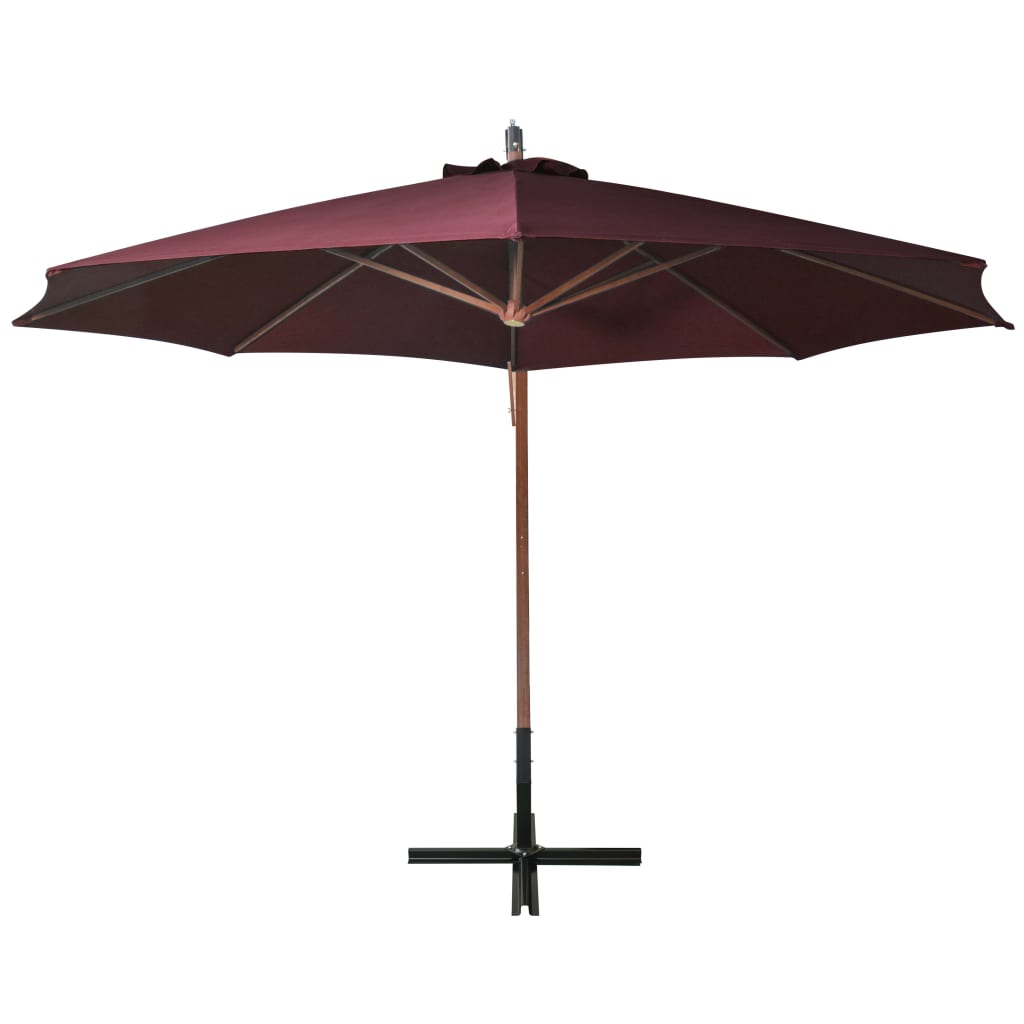 vidaXL Umbrelă suspendată cu stâlp, roșu bordo, 3,5x2,9 m, lemn brad