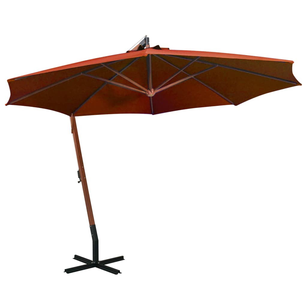 vidaXL Umbrelă în consolă cu stâlp, cărămiziu, 3,5x2,9 m, lemn de brad vidaXL Umbrelă în consolă cu stâlp, cărămiziu, 3,5x2,9 m, lemn de brad