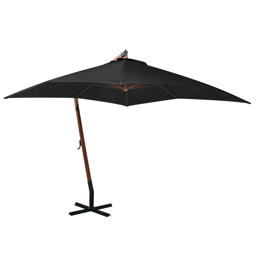 vidaXL Umbrelă suspendată cu stâlp, negru, 3x3 m, lemn masiv de brad vidaXL Umbrelă suspendată cu stâlp, negru, 3x3 m, lemn masiv de brad